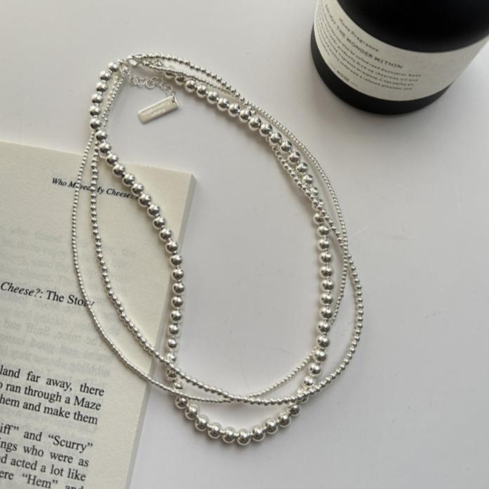 Multi Strand Silver Bead Necklace