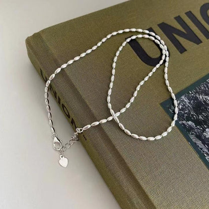 Silver Oval Rice Bead Necklace