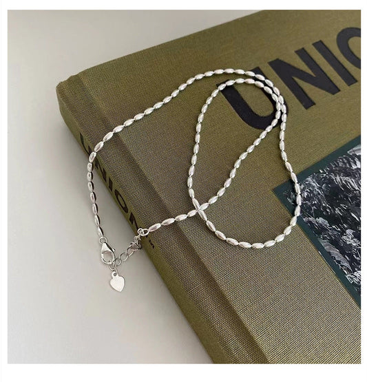 Silver Oval Rice Bead Necklace