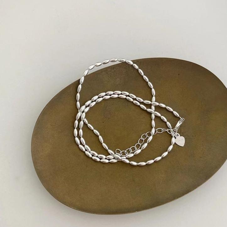 Silver Oval Rice Bead Necklace