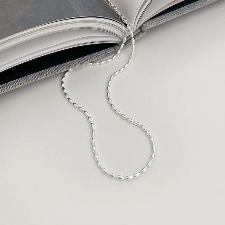 Silver Oval Rice Bead Necklace