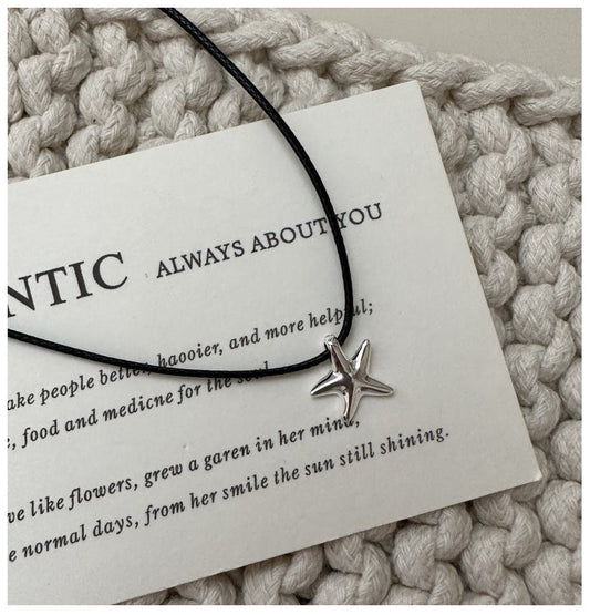 Silver Vintage Leather Strand Starfish Necklace